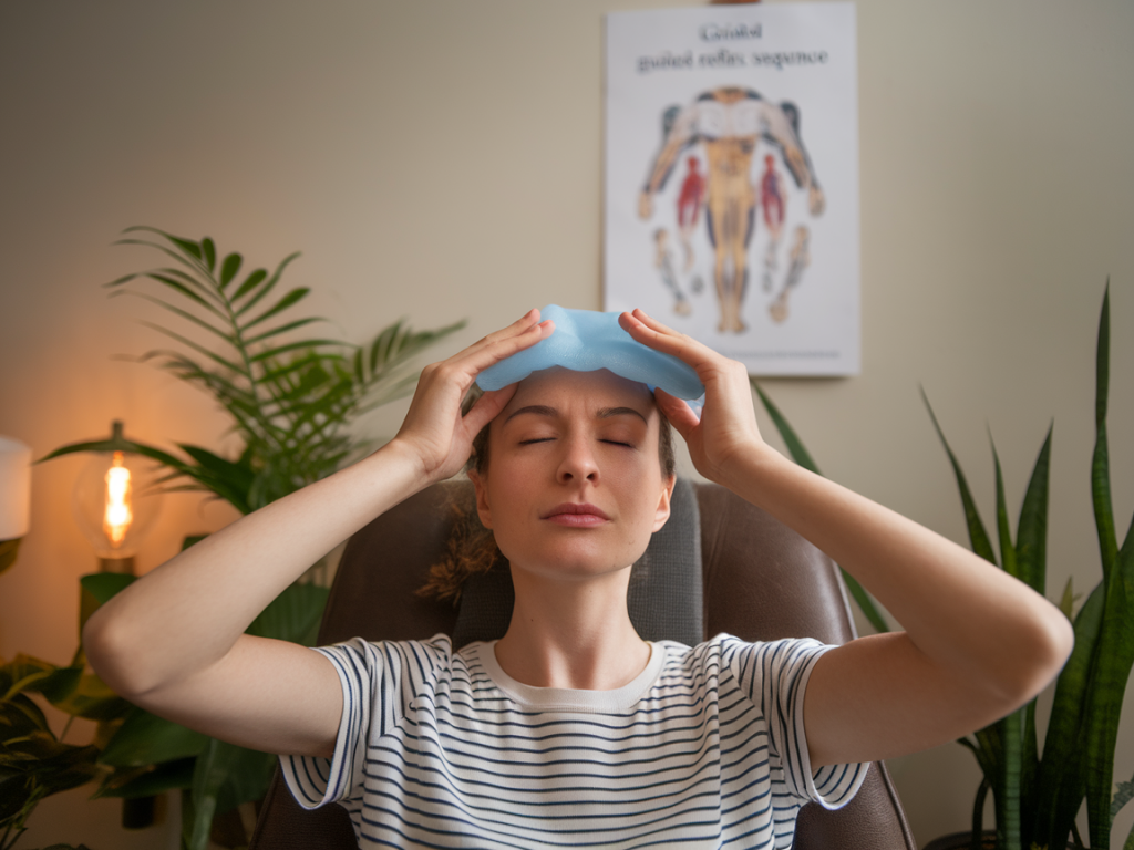 How to combine a guided reflex sequence with a cold gel pack to shorten a migraine without medication?
